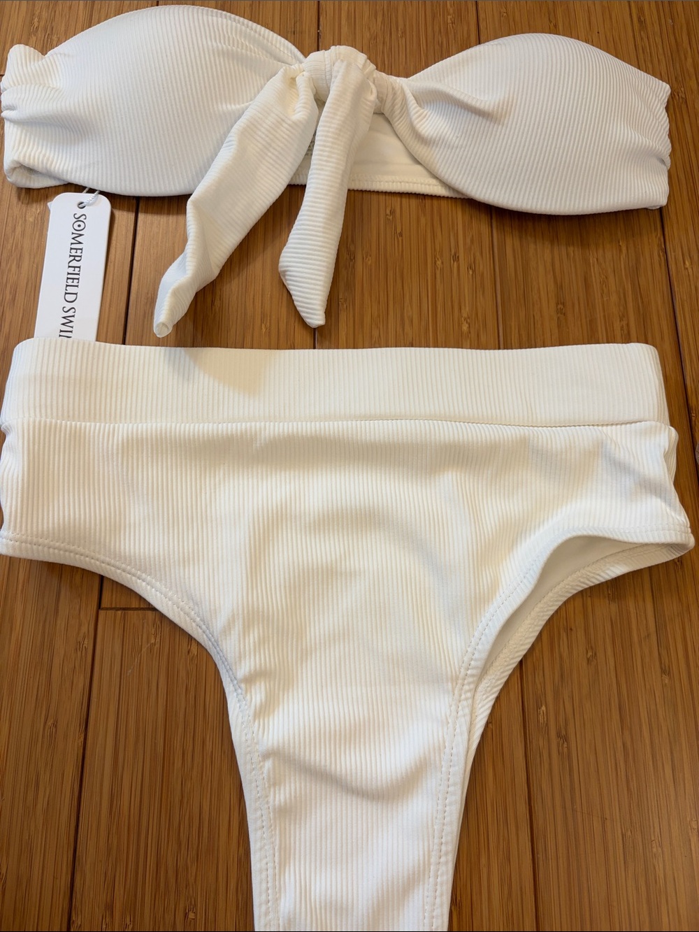 Somerfield Swim White Ribbed Bandeau Tie Bikini Set